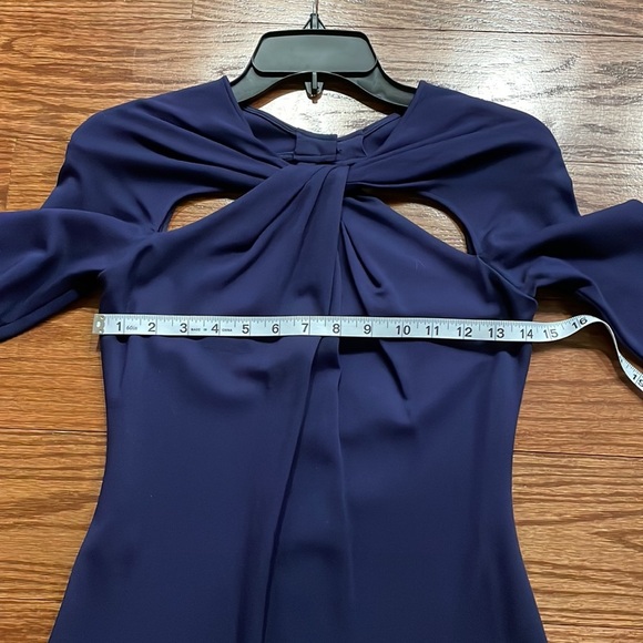 NWT HALSTON  HERITAGE cut out dress long sleeve fitted stretch midnight blue 4 - Picture 10 of 13